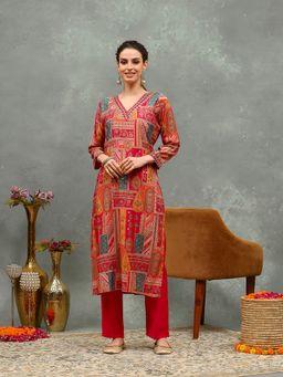 MEENA BAZAAR - Pink Geometric Embroidered Kurta with Pant