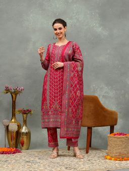 MEENA BAZAAR - Pink Women Floral Printed Kurta with Pant and Dupatta