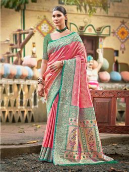 Fashion Petals - Pink Kanjivaram Silk Woven Work Saree With Unstitched Blouse