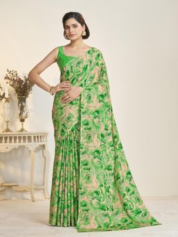 Garden VARELI - Green Floral Printed Saree Without Blouse