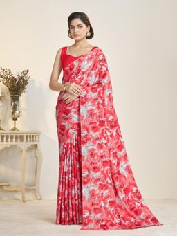 Garden VARELI - Red Floral Printed Saree Without Blouse