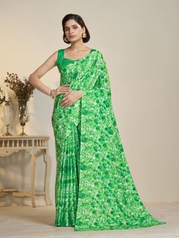 Garden VARELI - Green Floral Printed Saree Without Blouse