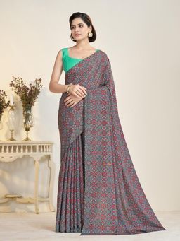 Garden VARELI - Teal Printed Saree Without Blouse