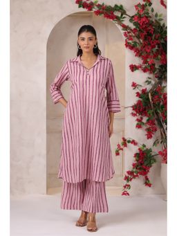 CRAFIQA - Women Mauve Stripes Printed Co-Ord Set