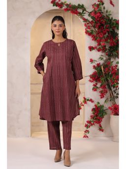 CRAFIQA - Women Maroon Stripes Printed Co-Ord Set