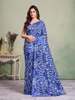 Garden VARELI - Blue Abstract Printed Saree With Unstitched Blouse
