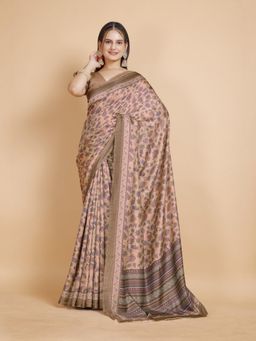 Garden VARELI - Brown Floral Printed Saree With Unstitched Blouse