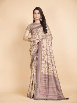 Garden VARELI - Beige Floral Printed Saree With Unstitched Blouse