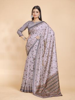 Garden VARELI - Grey Floral Printed Saree With Unstitched Blouse