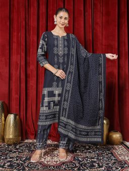MEENA BAZAAR - Black Printed Kurta with Pant and Dupatta