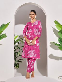 MEENA BAZAAR - Pink Women Floral Printed Kurta with Pant