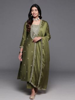 MEENA BAZAAR - Green Embroidered Kurta with Pant and Dupatta