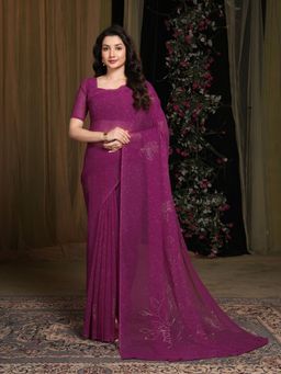 Garden VARELI - Wine Embellished Sequined Saree Without Blouse