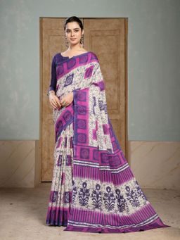 Garden VARELI - Blue Printed Saree With Unstitched Blouse