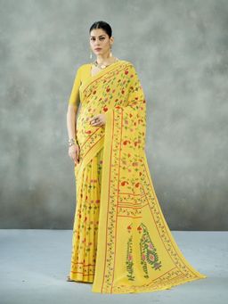 Garden VARELI - Yellow Floral Printed Saree Without Blouse