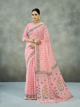 Garden VARELI - Pink Floral Printed Saree Without Blouse