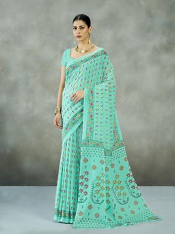 Garden VARELI - Green Floral Printed Saree With Unstitched Blouse
