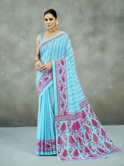 Garden VARELI - Blue Printed Saree Without Blouse