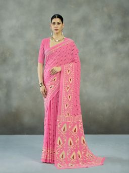 Garden VARELI - Pink Printed Saree With Unstitched Blouse
