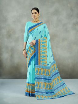 Garden VARELI - Turquoise Printed Saree Without Blouse