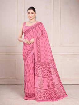 Garden VARELI - Pink Printed Saree With Unstitched Blouse