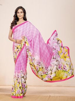 Garden VARELI - Pink Floral Printed Saree Without Blouse