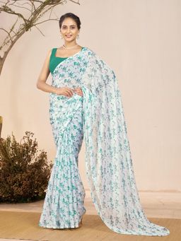 Garden VARELI - Green Floral Printed Saree Without Blouse