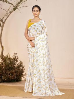 Garden VARELI - Yellow Floral Printed Saree Without Blouse