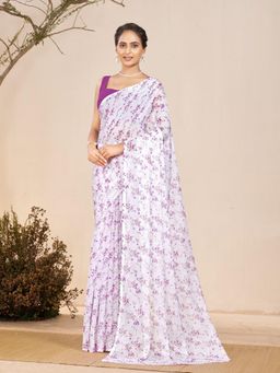 Garden VARELI - Purple Floral Printed Saree Without Blouse