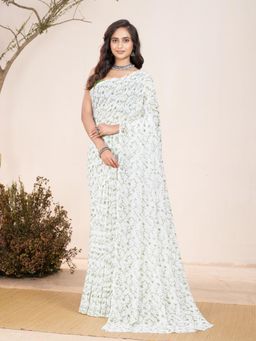 Garden VARELI - Green Floral Printed Saree Without Blouse
