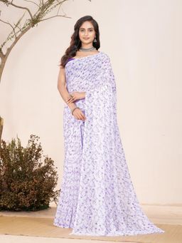 Garden VARELI - Purple Floral Printed Saree Without Blouse