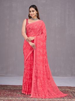 Garden VARELI - Pink Floral Printed Saree Without Blouse