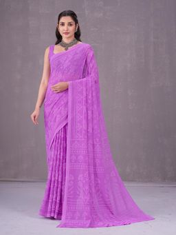 Garden VARELI - Purple Printed Saree Without Blouse