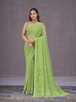 Garden VARELI - Olive Printed Saree With Unstitched Blouse