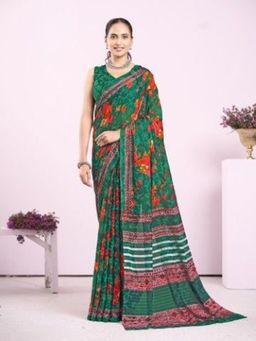 Garden VARELI - Green Floral Printed Saree Without Blouse
