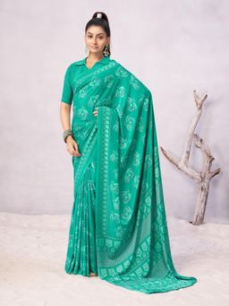 Garden VARELI - Turquoise Printed Saree With Unstitched Blouse