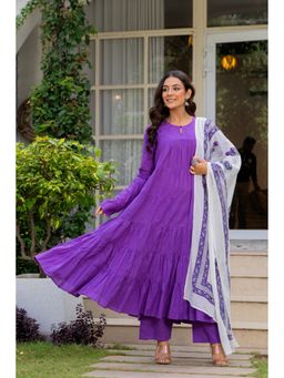 MIZAZJAIPUR - Purple Solid Anarkali Kurta With Pant And Dupatta