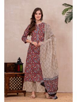 MIZAZJAIPUR - Maroon Printed Kurta With Palazzo And Dupatta