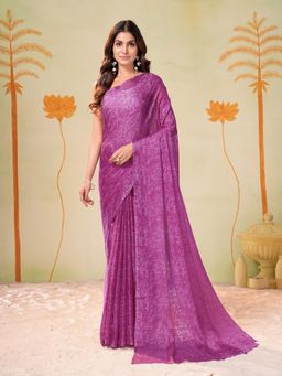 Garden VARELI - Purple Printed Saree With Unstitched Blouse