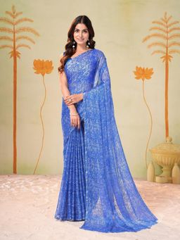 Garden VARELI - Blue Printed Saree With Unstitched Blouse