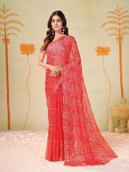 Garden VARELI - Red Printed Saree With Unstitched Blouse