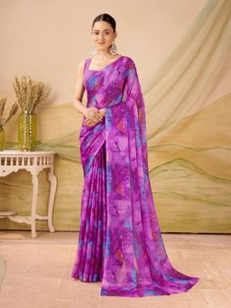 Garden VARELI - Purple Printed Saree Without Blouse