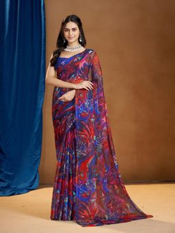 Garden VARELI - Blue Floral Printed Saree Without Blouse