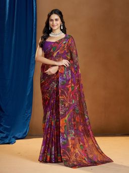 Garden VARELI - Purple Floral Printed Saree Without Blouse