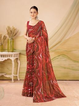 Garden VARELI - Red Printed Saree With Unstitched Blouse