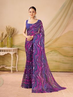 Garden VARELI - Purple Printed Saree With Unstitched Blouse