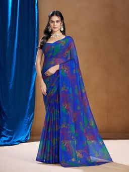Garden VARELI - Blue Floral Printed Saree Without Blouse