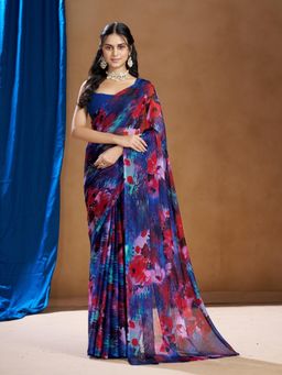 Garden VARELI - Blue Printed Saree Without Blouse