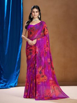 Garden VARELI - Purple Floral Printed Saree Without Blouse