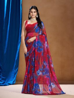 Garden VARELI - Red Floral Printed Saree Without Blouse